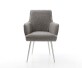 Chaise-de-salle-à-manger Heira-Flex avec accoudoirs bouclé gris argenté 4 pieds coniques acier inoxydable brossé ressorts ensachés 1